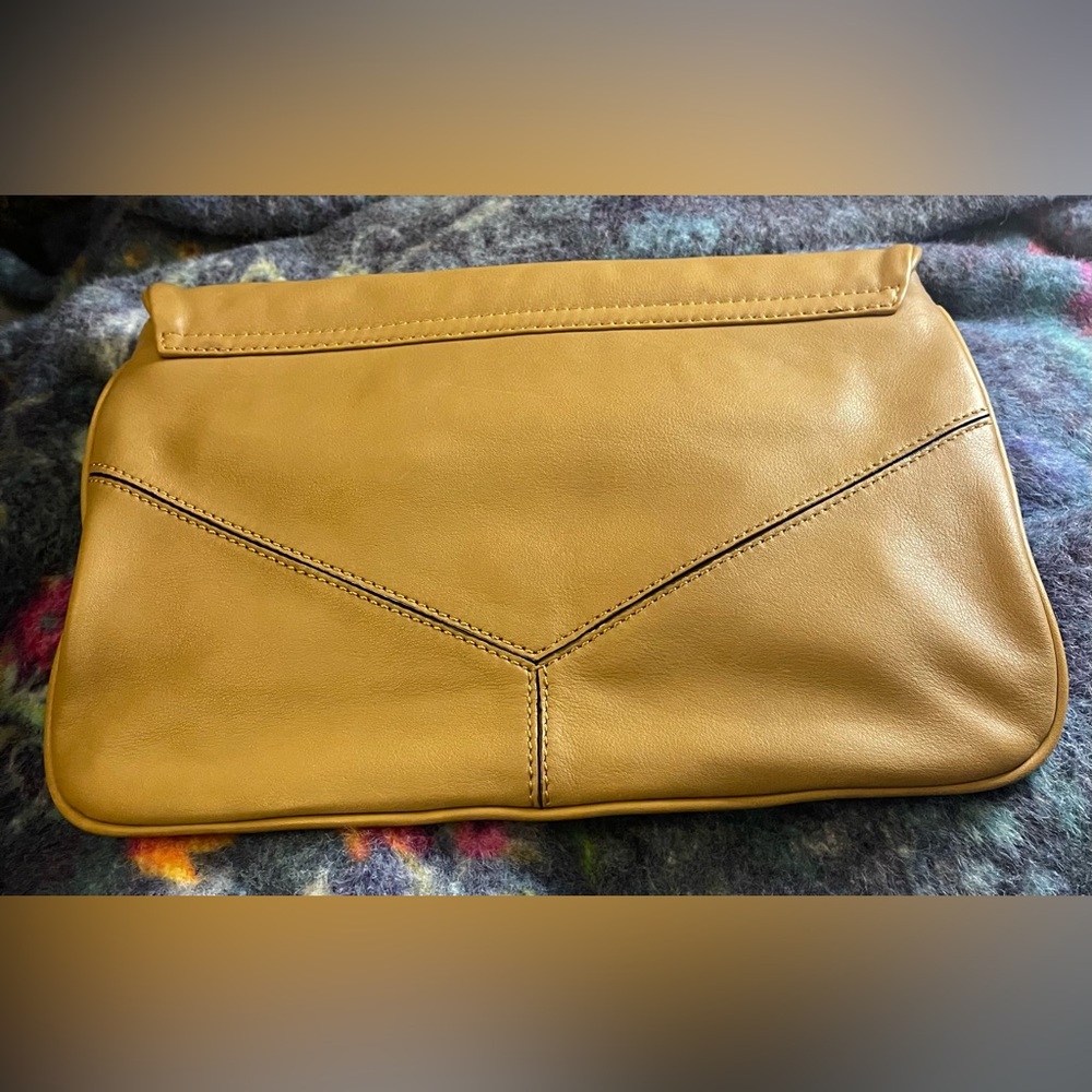 Belted Soft Tan Leather Envelope Clutch by Ann Taylor Supple Timeless Neutral - Picture 2 of 4